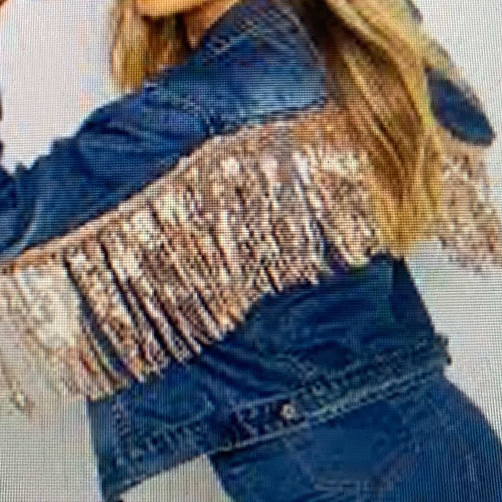 NEE Boohoo Rhinestone Sequin Tassel Denim Jacket